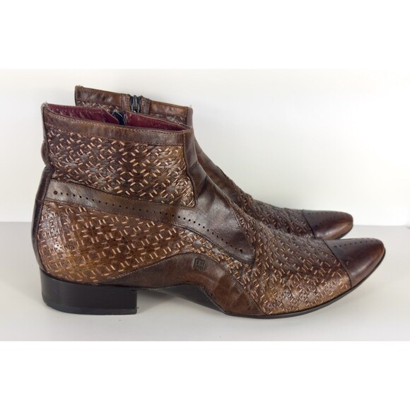 Jo Ghost Men\'s Brown Leather Cap Toe Woven Braided Boots EU 43 US 10 $595 main image 7